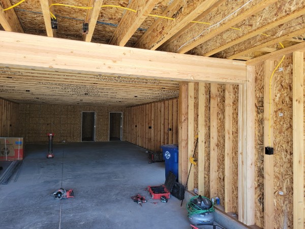 Framed detached garage or workshop under construction